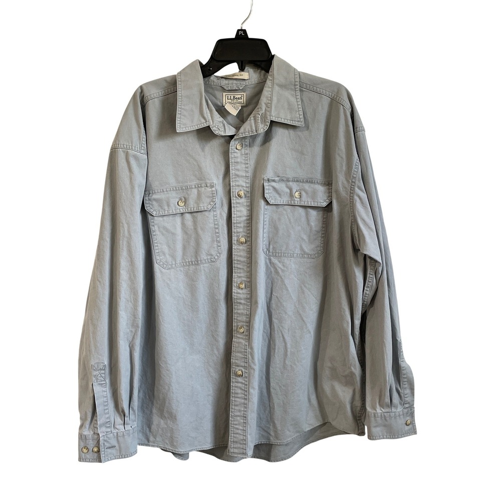 Vtg LL Bean Mens XL Traditional Fit Gray Cotton Long Sleeve Button Down Shirt